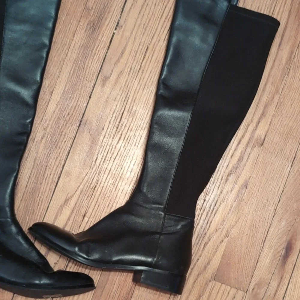 Michael Kors Bromley Over The Knee Riding Boots Black Women's 7.5M Leather Zip